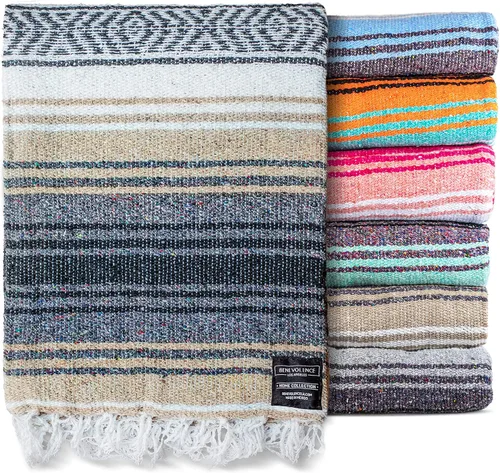 Miniatura 5 de Manta mexicana tipo sarape, tejida a mano, perfecta para usarse como tapete de yoga, manta de playa, manta de picnic, montura de caballo