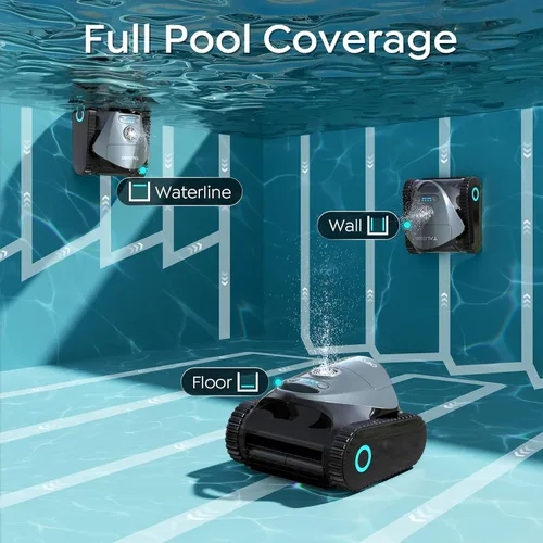 Miniatura 4 de Limpiador robótico TALOSBO C1 para piscinas, 180 minutos, succión ultra fuerte, limpieza de paredes y líneas de flotación, aspiradora de piscina