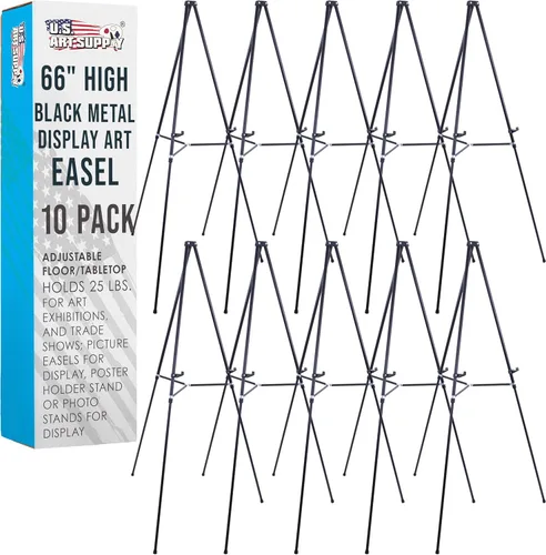 U.S. Art Supply Caballete de metal negro de 66 pulgadas de alto (paquete de 10) – Caballete portátil de altura ajustable grande, soporte para