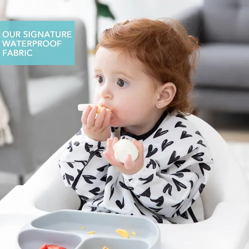Miniatura 3 de Babero de manga Bumkins para niña o niño, bebé y niño pequeño de 6 a 24 meses, imprescindible para comer, alimentar, suministros de destete guiado