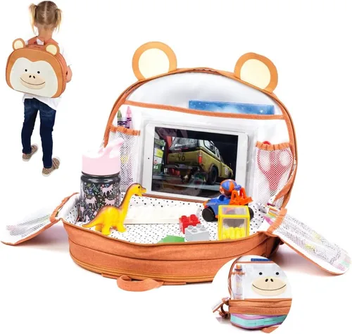 Miniatura 11 de Lulyboo Bandeja y mochila para asiento de automóvil de unicornio para niños pequeños Escritorio de viaje para niños con superficie de escritura