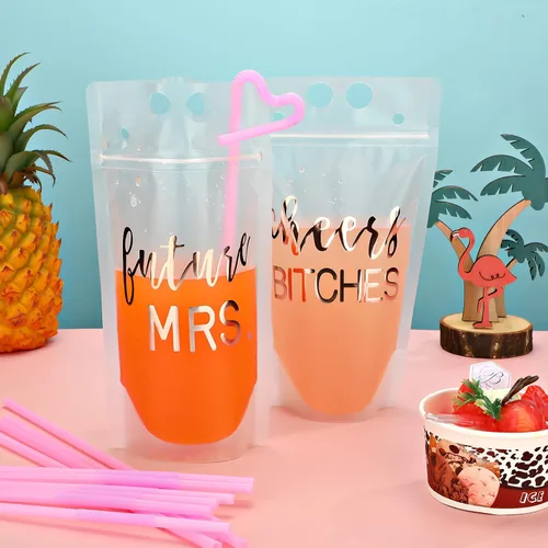 Miniatura 2 de Patelai 16 vasos para bebidas de despedida de soltera con pajilla, bolsas desechables de jugo de 17 onzas, vasos desechables para bodas y despedidas