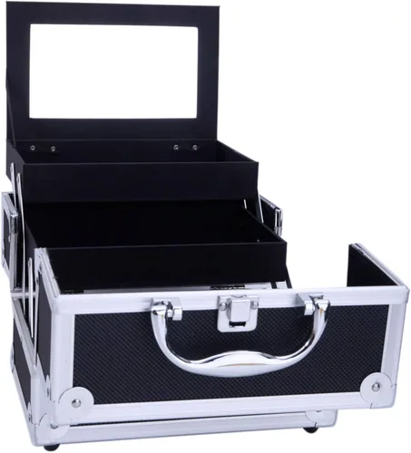 Miniatura 4 de Caja de maquillaje Estuche de tren de gran capacidad de almacenamiento portátil organizador de cosméticos de viaje con compartimentos y bandejas