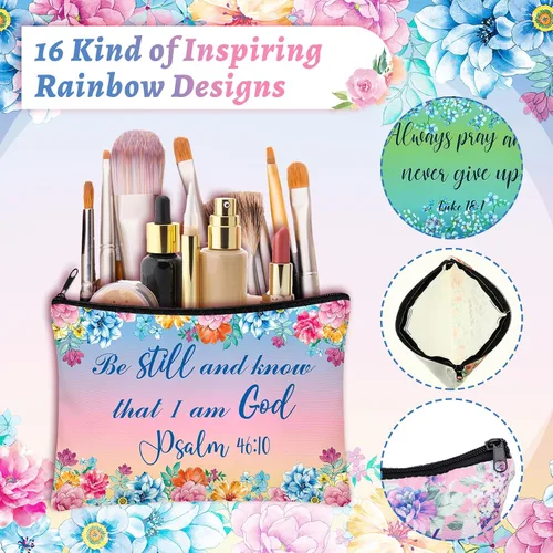 Miniatura 3 de Hillban - 32 bolsas de lona de maquillaje cosmético de lona a granel para mujeres, regalos inspiradores para profesores, bolsa de viaje, neceser
