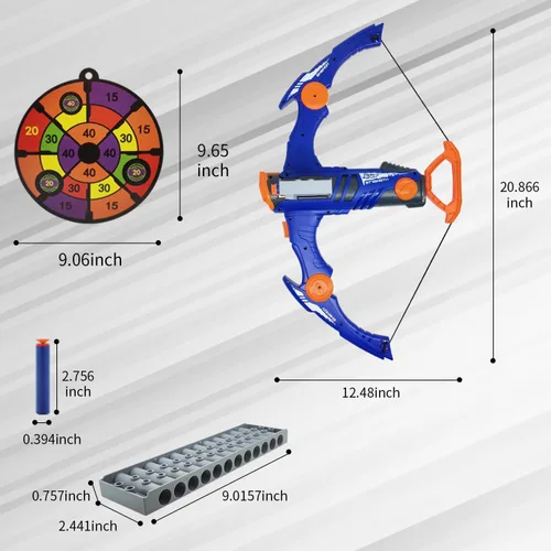 Miniatura 3 de Arco y flecha de juguete para balas de pistola Nerf, juego de tiro con bala de espuma de 12 dardos con 36 dardos de espuma, 1 gafas y objetivo, Azul