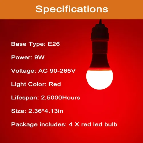 Miniatura 7 de GREENIC Bombillas rojas de 9 W (equivalente a 60 vatios), base E26 de 120 V, luces LED rojas A19 para dormitorio, porche, vacaciones, fiesta, día
