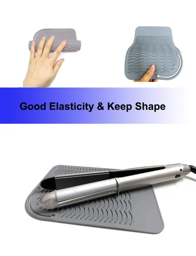 Miniatura 2 de Alfombrilla resistente al calor para rizador, planchas planas y alisadoras de cabello, herramientas de peinado de 9 x 6.5 pulgadas, silicona de Gris