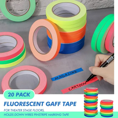 Miniatura 6 de Ctosree Juego de cintas de puntos, 1/2 pulgadas de ancho x 65 pies de largo, cinta de neón de 5 colores, cinta fluorescente resistente para pisos