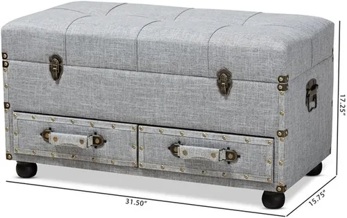 Miniatura 4 de BOWERY HILL Otomana tapizada gris con 2 cajones
