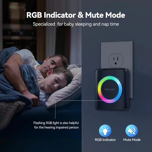 Miniatura 5 de TECKNET Timbre inalámbrico con 2 receptores enchufables, timbres impermeables IP65 para el hogar, rango de funcionamiento de 1300 pies, 60 melodías