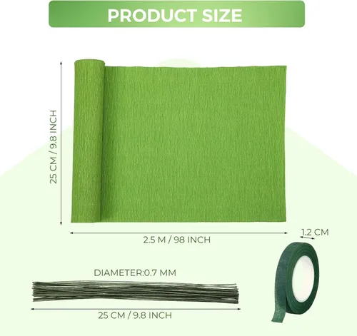 Miniatura 2 de 24 rollos de papel crepé de 15 colores de 8 pies, serpentina de papel crepé de 10 pulgadas con 50 piezas de alambre de hierro floral verde, 1 rollo