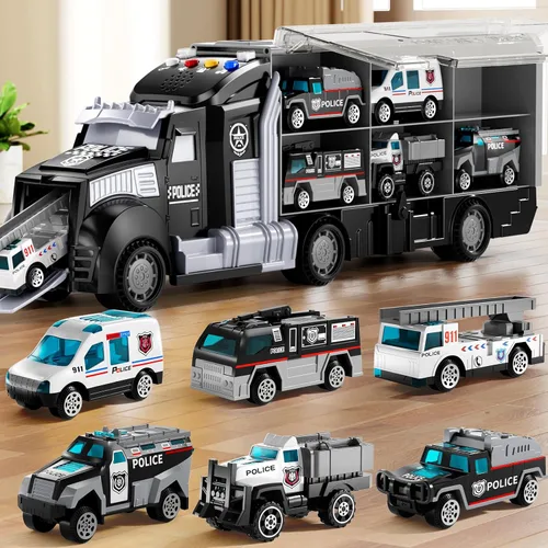 Miniatura 7 de NIPLOOOW Juego de juguetes de camiones de construcción con alfombra de juego, juego de vehículos de transporte de camiones para niños de 3, 4, 5 y 6