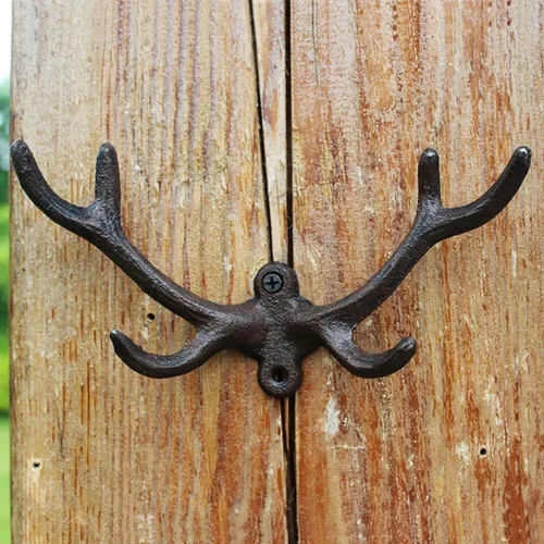 Miniatura 3 de 30GO - Paquete de 2 ganchos de pared duraderos con cuernos de ciervo, colgador decorativo versátil con tornillos, estilo rústico multiusos