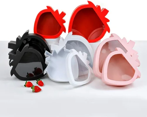 Miniatura 2 de UNIKPACKAGING Juego de 2 unidades, caja de regalo de flores en forma de fresa, con tapa transparente, para arreglos de regalo y flores