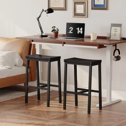 Miniatura 2 de Homeiju Bar Stools, Counter Height Bar Stools Set of 2, 23.6 Inch Saddle Stools with Footrests, Industrial Kitchen Counter Seat for Dining Room