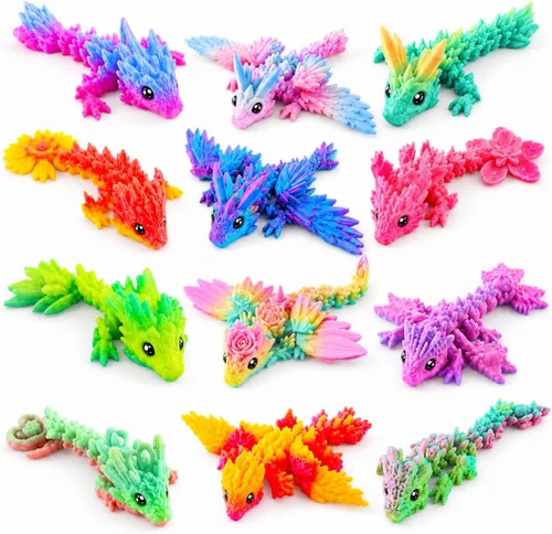 Miniatura 11 de 3 piezas de dragón impreso en 3D de 9 pulgadas con alas, dragones de cristal oscuro totalmente articulados, juguetes flexibles para aliviar