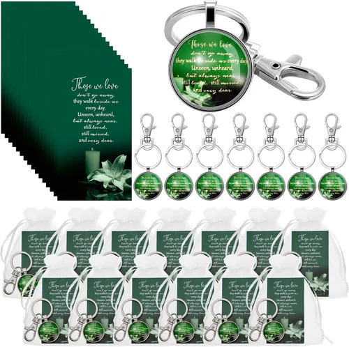 Miniatura 10 de Junkin - Recuerdos de funeral para invitados, incluyendo llavero, tarjetas de oración y bolsas de organza para la celebración conmemorativa