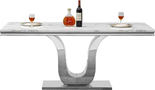 Miniatura 21 de SSLine Mesa de comedor moderna para mesa de cocina de mármol sintético de 6,70 pulgadas, mesa de comedor rectangular para muebles de cocina