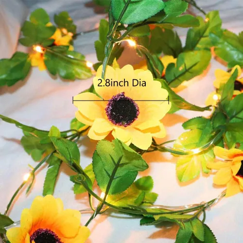 Miniatura 3 de Fielegen Guirnalda de 20 luces LED artificiales de girasol, guirnalda de girasol de 7.2 pies con luces, funciona con pilas, guirnalda de luces