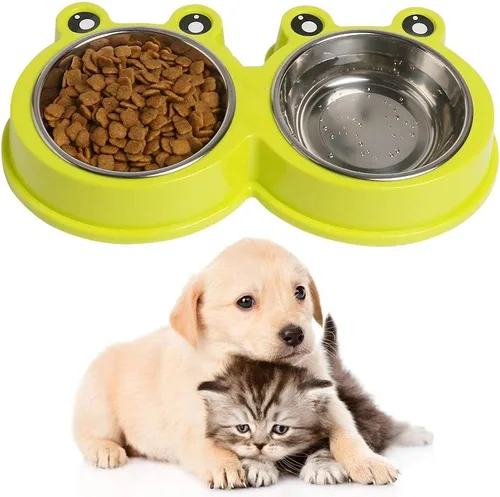 Miniatura 6 de Cuencos dobles de acero inoxidable para perros y gatos, cuencos para mascotas con acero inoxidable antideslizante, lindo modelado, comida