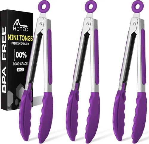 Miniatura 11 de Hotec Pinzas de cocina de silicona para cocinar, pinzas pequeñas de 7 pulgadas con puntas de silicona, juego de 3 (azul)