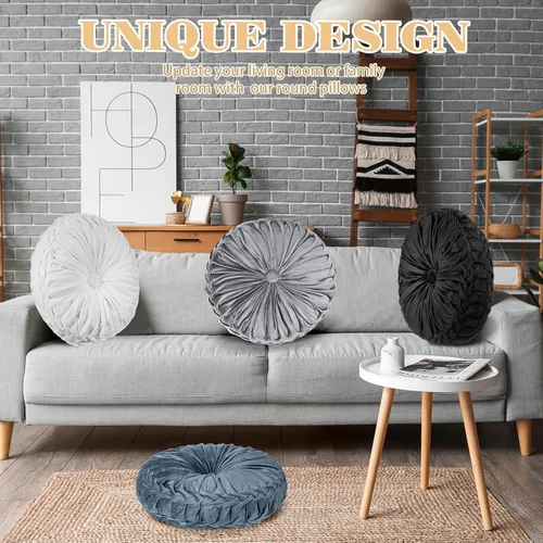 Miniatura 4 de Yerliker 6 cojines de suelo redondos de terciopelo de 15 pulgadas, cojines flexibles de colores, almohadas alternativas para sofá, silla, sala
