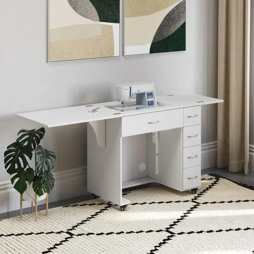 Miniatura 7 de Arrow - Muebles de costura clásicos Alice - Armario de costura compacto de tamaño mediano con elevación hidráulica de máquina, cajones, hojas
