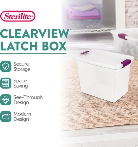 Miniatura 3 de Sterilite Paquete de 6 Cajas con Pestillo ClearView de 27 Cuartos, Contenedores Organizadores Apilables con Tapas con Pestillo - Contenedores