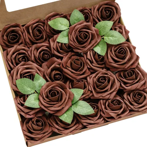 Miniatura 27 de Ling’s Moment - Flores Artificiales, 50 piezas, Rosas Verde Pavo Real con Tallos, 3" de Tacto Real, Espuma DIY para Ramilletes de Boda/Centros