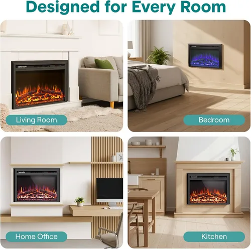Miniatura 7 de SereneLife Inserto de chimenea eléctrica con calentador Control inteligente de aplicación Wi-Fi y control remoto Termostato ajustable de 700