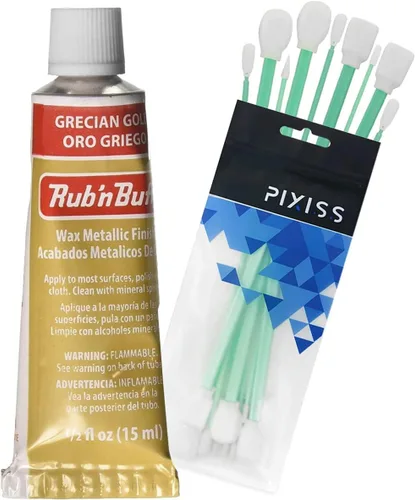 Miniatura 18 de Pinceles de cera Rub 'n Buff tonos dorados y Pixiss - hoja de oro, oro griego, oro antiguo (15ml) - Pintura de cera de dorado con brillo Paquete