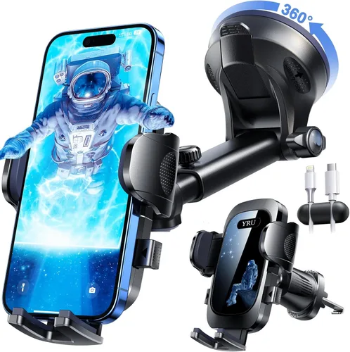 YRU Verdadero Soporte para Teléfono de Automóvil de Grado Militar [Succión de Rotación 360°] 2025 Ultimate Soporte para Teléfono de Automóvil [90+