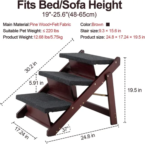 Miniatura 2 de MEWANG Escaleras de madera para mascotas/escalones para mascotas, escaleras plegables 3 en 1 y rampa para camas y autos, escalera portátil para 3