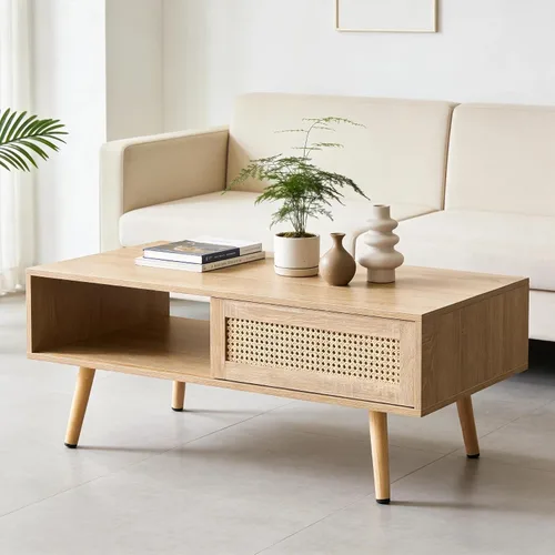 Miniatura 9 de Mesa de centro de cristal para sala de estar, mesa de centro de 2 niveles de mediados de siglo, mesa central con parte superior de vidrio templado