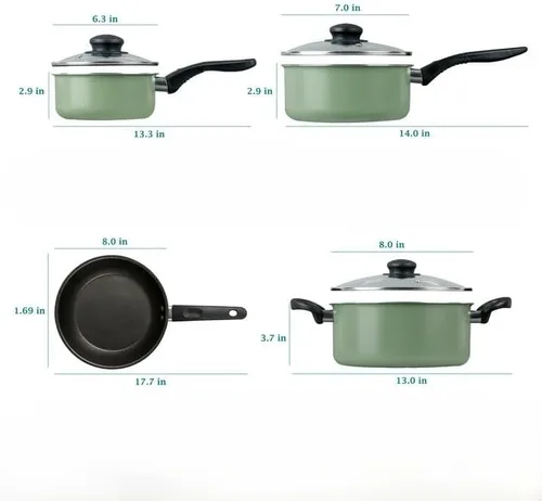Miniatura 2 de Juego de utensilios de cocina de aluminio antiadherente verde de 7 piezas