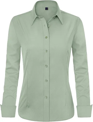 Miniatura 9 de J.VER - Camisas de vestir para mujer, diseño de manga larga, con botones, antiarrugas, blusa de trabajo unicolor