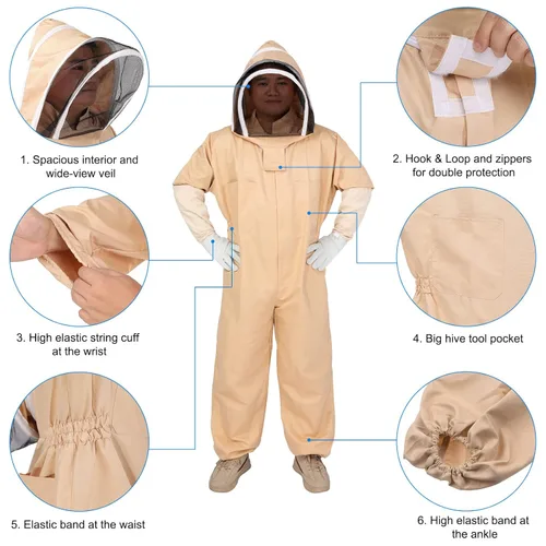 Miniatura 2 de HARFINGTON Traje de abeja para hombres y mujeres, L trajes de apicultura con guante y velo capucha, trajes de abeja para hombres, a prueba de patio