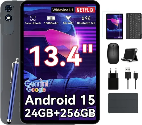Tablet grande de 13 pulgadas, tabletas Android 15 con Gemini AI, 24GB RAM+256GB ROM, 120Hz, Octa-Core, carga rápida de 10000mAh, WiFi6, tablet