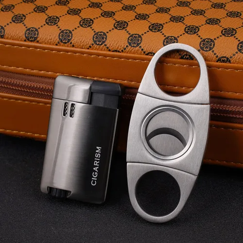 Miniatura 3 de Humidor de viaje de puros, estuche de puros de cuero PU, cortador de puros y juego de encendedor (marrón)