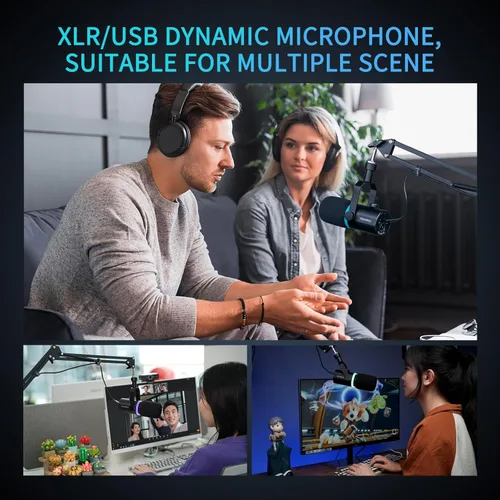 Miniatura 3 de FEELWORLD PM1 XLR Micrófono dinámico USB con soporte de escritorio, regalos para grabación de podcasts, PC, juegos de computadora, transmisión
