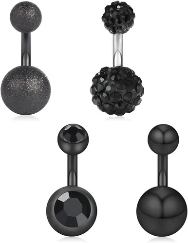 Ruifan 14G 0.236 in 1/4 pulgadas 316L Acero quirúrgico cristal ferido CZ corto ombligo aretes de ombligo anillos de botón 4-6 piezas