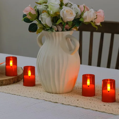 Miniatura 6 de Velas sin llama pequeñas de luz LED para té, votiva acrílica operada a batería 1.7" x 2.5" con control remoto y temporizador, paquete de 8 velas