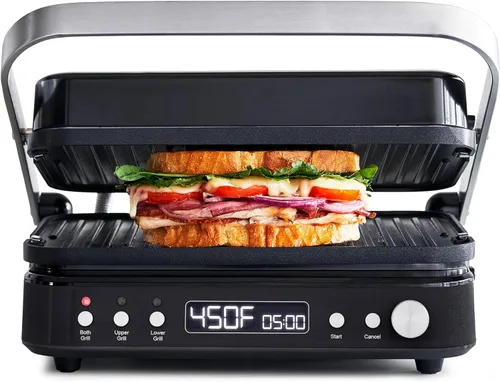 GreenPan Parrilla de interior multifunción 6 en 1 extraíble y plancha eléctrica, placas reversibles antiadherentes de cerámica sin PFAS con infusión