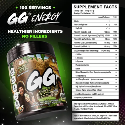 Miniatura 2 de Gamer Supps GG® Energy - Guacamole Gamer Fart 9000 por TheRussianBadger (100 porciones) – Mezcla energética gaming y nootrópica apta para keto, sin