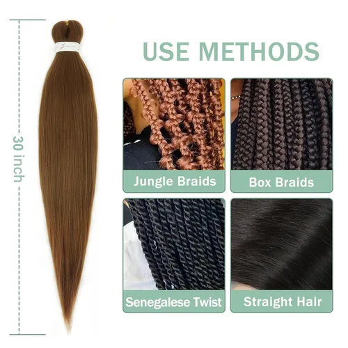 Miniatura 4 de Cabello trenzado marrón preestirado de 30 pulgadas, 3 paquetes de cabello trenzado preestirado de color 30 EZ, textura Yaki, extensiones de cabello