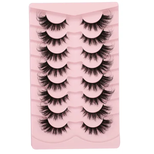 Miniatura 10 de Pestañas postizas marrones, pestañas naturales, ojo de gato, pestañas de banda transparente, pestañas esponjosas, paquete de 8 pares