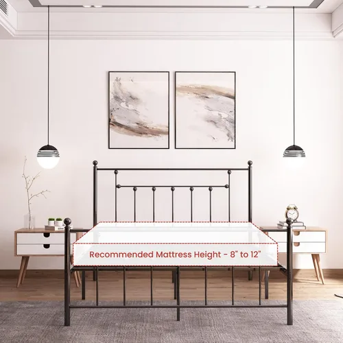 Miniatura 6 de Golden Gate Beds - Base de cama de metal de estilo victoriano con cabecera y estribo de hierro forjado antiguo, base de colchón clásica de acero,