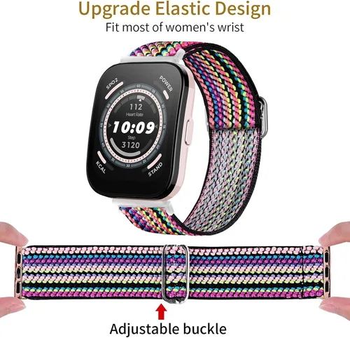 Miniatura 7 de Lamshaw Compatible con TOZO S3 - Correa de repuesto ajustable de nailon elástico compatible con TOZO S3, S5 Smart Watch Arco iris estilo azteca
