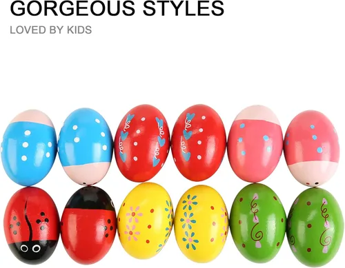Miniatura 2 de 12 piezas de maracas de huevo de madera, instrumentos de percusión musicales de mano Multicolor 12 piezas