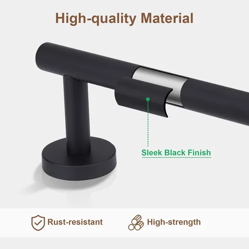 Miniatura 3 de Juego de accesorios de baño negro mate de 4 piezas, juego de toallero de acero inoxidable montado en la pared, incluye toalla de mano de 24